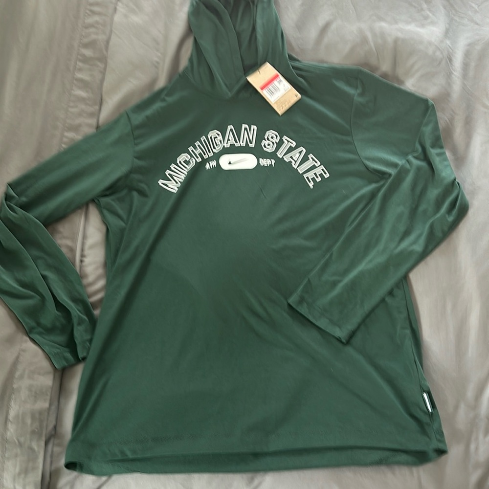 Nike Dri-Fit Michigan State University longsleeve hoodie.
